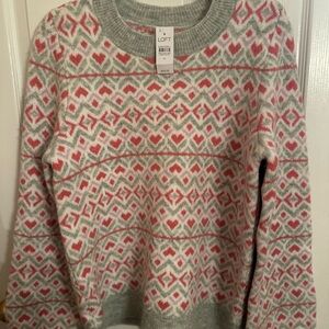 LOFT Gray and Pink Patterned Sweater